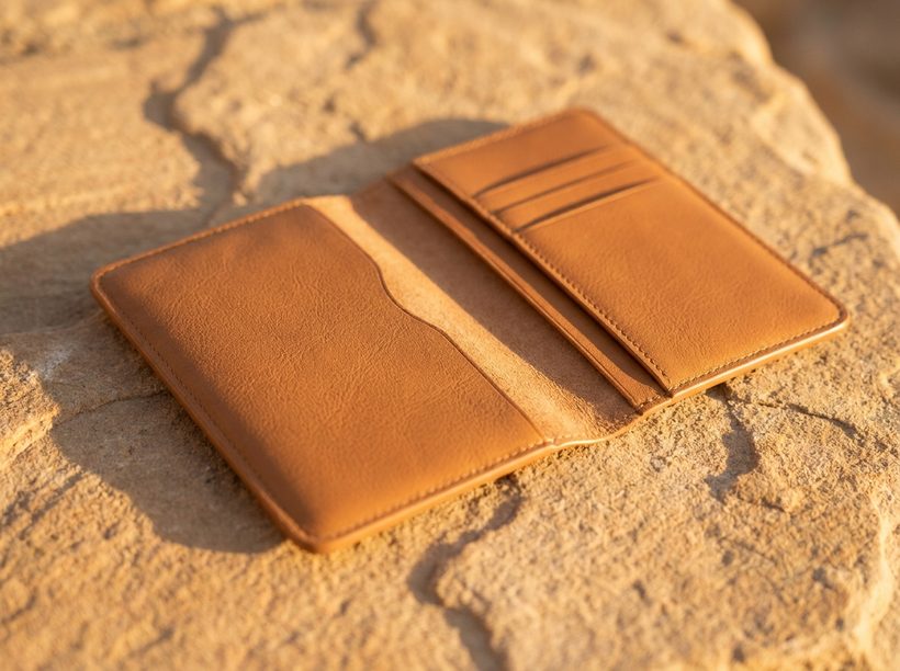 A slim leather passport folio